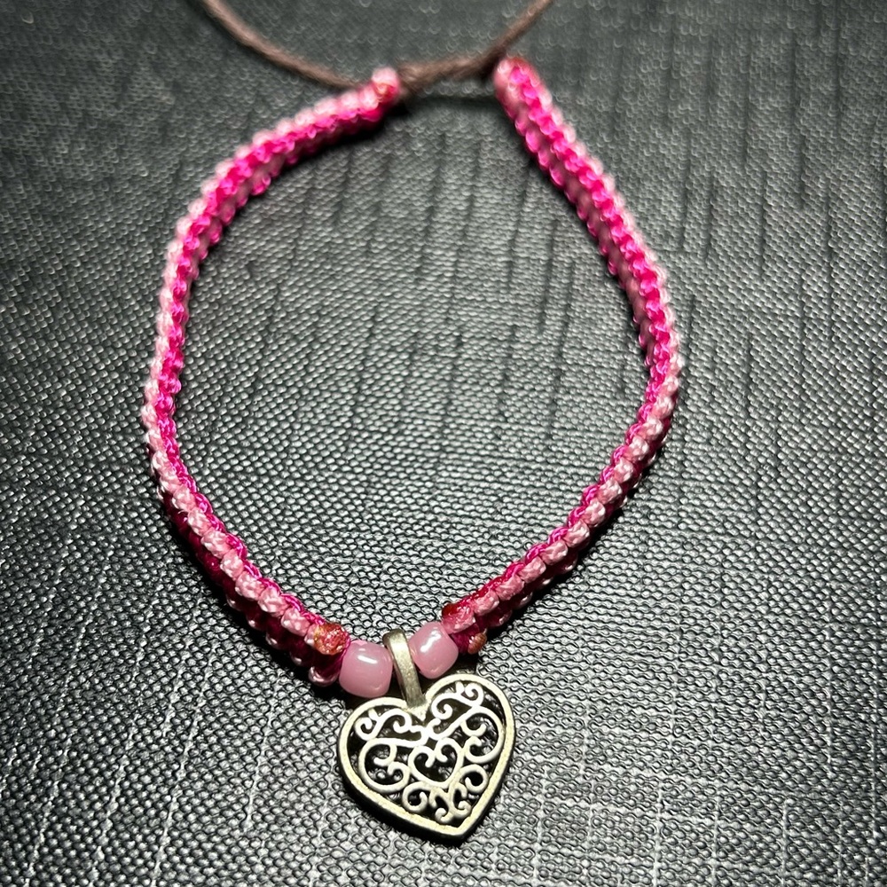 Pink Two Toned Square Knot Bracelet with Intricate Heart Charm